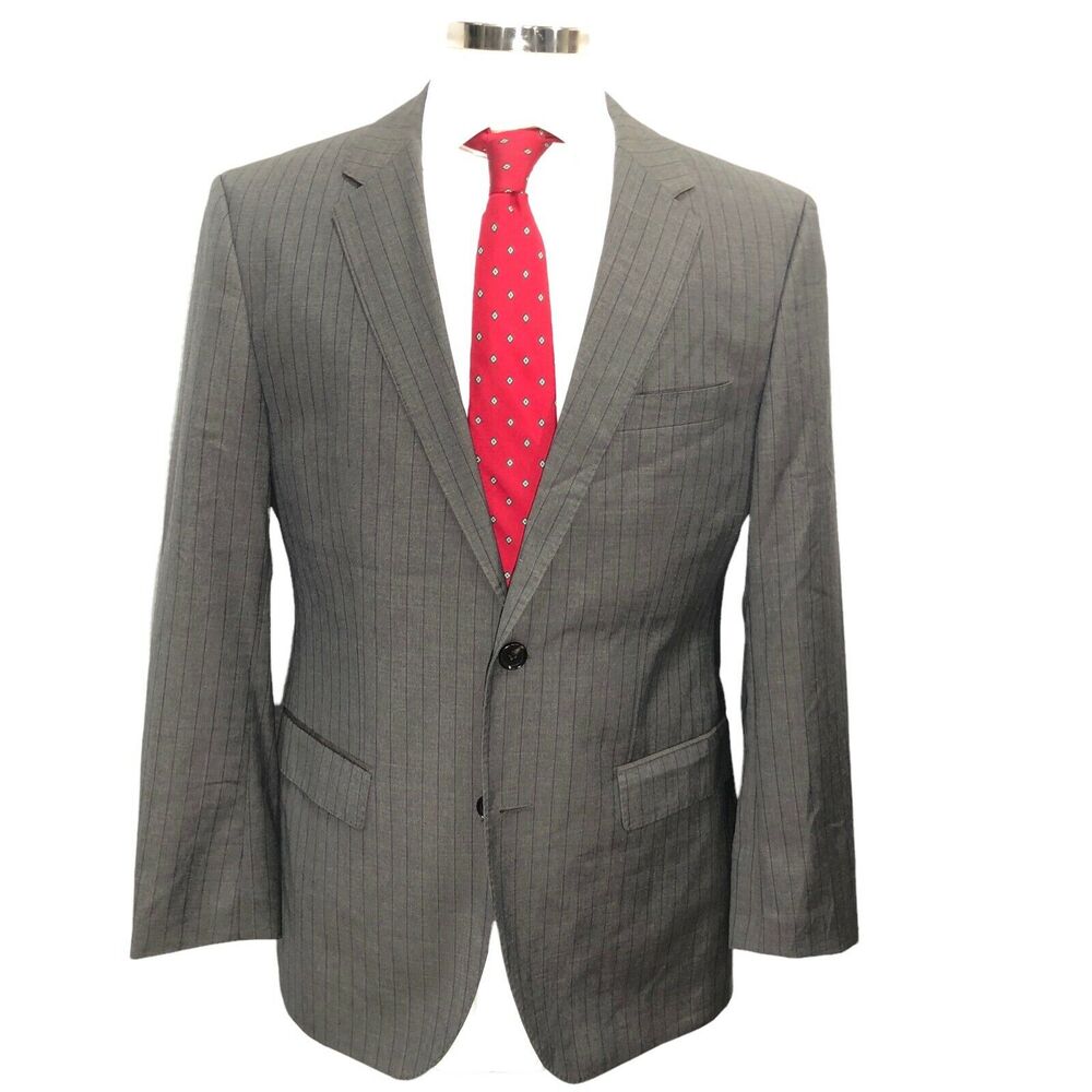 Hugo Boss Size 40R The James4 Sharp6 Wool Gray Striped Sport Coat Guabello 130s
